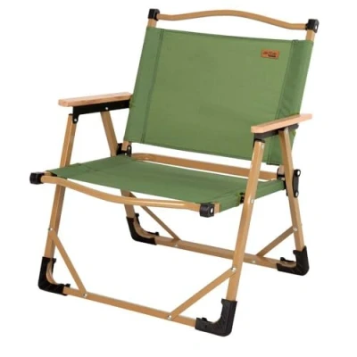 Imagen de AKTIVE Silla Plegable Camping, Glamping, Color Verde, Topes antivuelco, 47x45x62 cm, Soporta 110 kg, Tejido poliéster, Estructura Acero, Reposabrazos Madera, Sillas Plegables (63067)