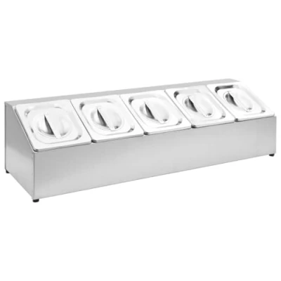 Imagen de vidaXL Soporte Bandeja Gastronorm con 5 Bandejas 1/6 Contenedores de Alimentos Barra Recipiente para Ensaladas Hostelería Acero Inoxidable