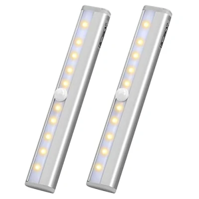 Imagen de Jinlaili 2 Piezas Luz Armario, 10 LED Nocturna con Sensor de Movimiento, Funciona Pilas, Lámpara Tira Magnética Adhesiva, Luces Noche para Pasillo, Escalerav (Blanco cálido)