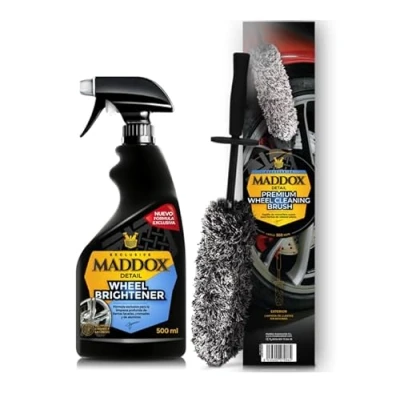Imagen de Maddox Detail Kit Limpieza de Llantas con descontaminante férrico y Cepillo ergonómico Iron Decontaminant + Premium Wheel Cleaning Brush (Wheel Brightener Brush)