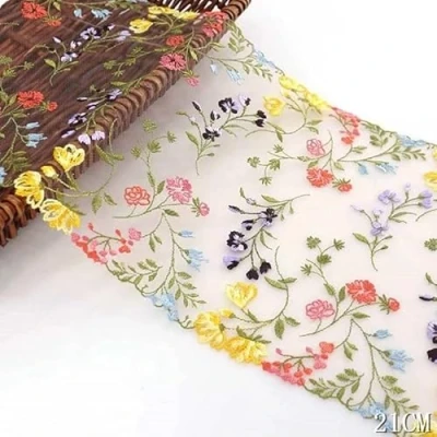 Imagen de Yulakes 2 yardas de 21 cm ancho, gasa transparente, hojas malla, bordado cinta encaje para ropa interior, y decoración boda