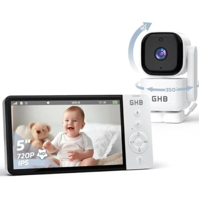 Imagen de GHB Camara Vigilancia Bebe 5&quot; Rotación de 350 720P HD IPS, Batería 5000mAh Vigilabebes con Visión Nocturna Comunicación Bidireccional VOX 4xZoom