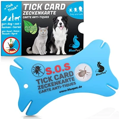 Imagen de BluePet® Tarjeta de garrapatas con Lupa en Formato crédito Eliminador como Primeros Auxilios para Perros y Gatos (1x garrapatas)