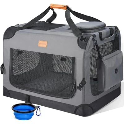 Imagen de Morpilot Transportador Grande para Perros y Gatos Caja de Viaje Mascotas Lados Suaves, Plegable un máximo 32 kg, con Cuenco Plegable, Correa el Hombro