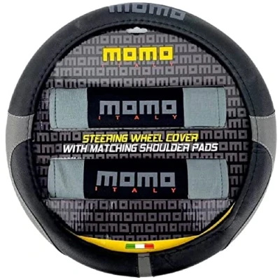 Imagen de MOMO Set 3 Piezas 1 Cubre Volante + 2 Cinturones Negro/Gris