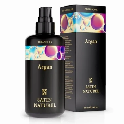 Imagen de Aceite de Argan Marruecos ORGANICO Vegano 200ml 100% Puro y Prensado en Frío + Vitamina E Hidratación Mascarilla pelo seco dañado Barba, Piel, Cabello, Cuerpo, Uñas Satin Naturel