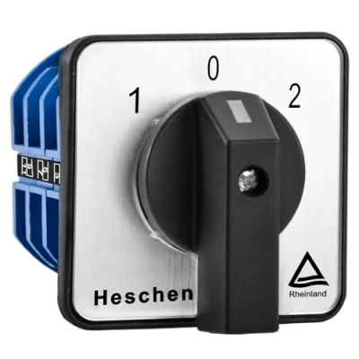 Imagen de Heschen Interruptor de cambio leva giratorio universal, SZW26 63/D303.3, 660V 63A, ON OFF 3 posiciones, fases 12 terminales, CE