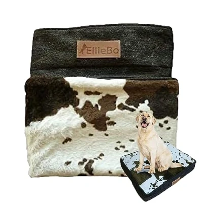 Imagen de Ellie Bo Indoor Bed for Soft and Washable Dog Crate Mattress Faux Cowhide Cover 3 Cama para Perros, Poliéster, Piel de Vaca sintética, L
