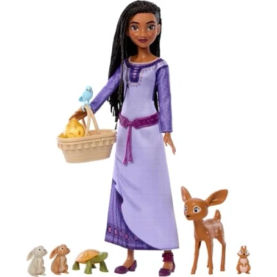 Imagen de Muñeca Disney Wish Asha con animales del bosque de Rosas HPX27 MATTEL