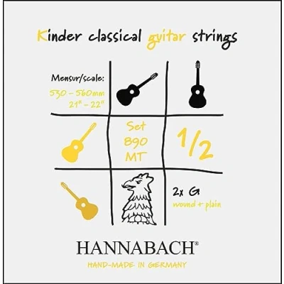 Imagen de cuerdas de guitarra clásica Hannabach Serie 890 MT para 1/2 niños Escala: 53 56 cm ejecución con 2 Sol3 890MT