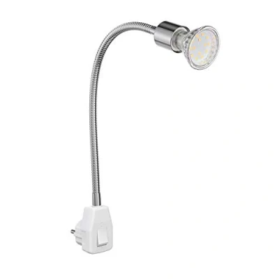 Imagen de ledscom.de Lámpara de casquillo LESCH lectura Cuello cisne, interruptor, cromo incl. GU10 LED PAR2,076W 206lm 110 blanco