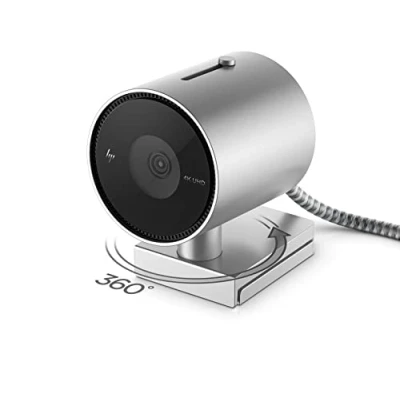 Imagen de HP Webcam 950 4K Pro, Campo de visión 103, Reconocimiento facial, Corrección automática brillo, Compatible con Zoom, Teams, Twitch, Youtube, Windows 11, Chrome y macOS, Plata