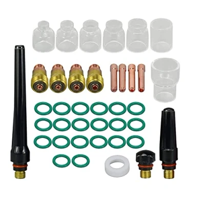 Imagen de RIVERWELD TIG Lente gas rechoncho 17GL040 10N22S (1,0 mm) 17GL116 10N23S (1,6 17GL332 10N24S (2,4 17GL18 10N25S (3,2 Copa aislada No.4 No.12 Kit WP 17 18 26 Antorcha soldadura 39pz