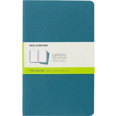 Imagen de Moleskine Cahier Journal, Set 3 Notebooks with Plain Pages, Cardboard Cover Visible Cotton Stiching, Colour Brisk Blue, Large 13 x 21 cm, 80 Pages