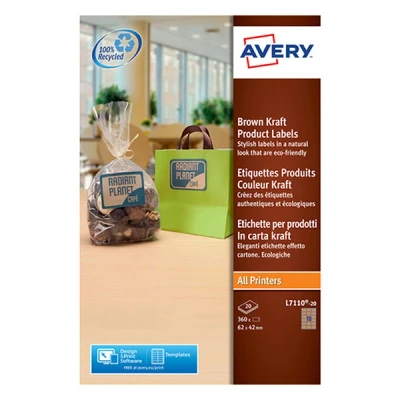 Imagen de Avery España L7110 20. Caja de 160 etiquetas autoadhesivas kraft multifunción, 62x42mm