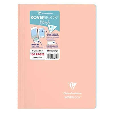 Imagen de Clairefontaine 376779C Cuaderno de espiral Koverbook Blush Coral A4, 21 x 29, 7 cm, 160 páginas con líneas, Papel blanco 90 g, Cubierta polietileno envolvente