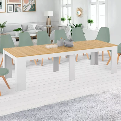 Imagen de IDMarket Mesa consola extensible Orlando 14 personas 300 cm, color blanco y haya