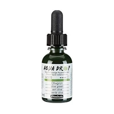 Imagen de Schmincke AQUA DROP, acuarela líquida a base de pigmentos, color Verde oliva en frasco 30 ml con pipeta, 24570034, para pintar acuarela, esbozos urbanos, caligrafía, rotulación mano