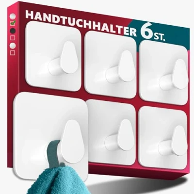 Imagen de Menz Toallero sin taladrar acero inoxidable, juego de 6 Toalleros baño impermeables en blanco, ganchos adhesivos ovalados para baño, autoadhesivos como funcionales
