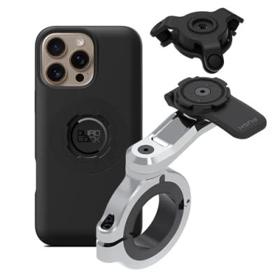 Imagen de Quad Lock Soporte de Teléfono para Manillar Moto Pro Cromo Grande con Amortiguador Vibraciones y Funda mag iPhone 16 MAX