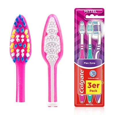 Imagen de Colgate cepillo de dientes Flex Zone, mediano, 3 unidades, manual para una limpieza suave los