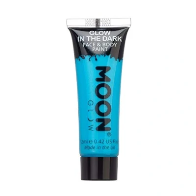 Imagen de Moon Glow Pintura para rostro y cuerpo que brilla en la oscuridad fosforescente carga brillar Azul 12 ml (Paquete de 1)