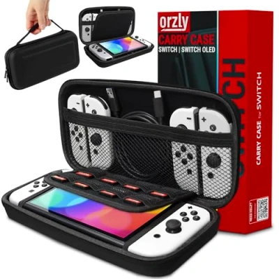 Imagen de Orzly Estuche de Transporte Compatible con Switch OLED y Consola Original Protector Viaje portátil rígido Bolsillos Almacenamiento