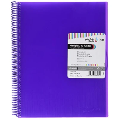Imagen de Grafoplas Carpeta con 40 Fundas Transparentes A4 Color Violeta Espiral PVC Tapas Polipropileno Gomas de Cierre Maxiplás Multiline