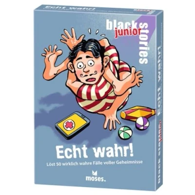 Imagen de moses. Black Stories Junior 50 Puzzles con Verdaderos Casos llenos de Secretos, Juego Cartas Variante y fichas Puntos, para niños a Partir 8 años