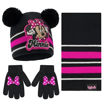 Imagen de Disney MNFB4658AZ2 Toddler Or Little Girl&#039;s Minnie Mouse Hat, Scarf and Mitten Gloves Cold Weather Set, Black, Ages 4 7, Black/Pink, Glove Set