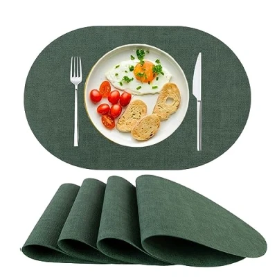 Imagen de Manteles Individuales de Piel Sintética, Lavables, Resistentes al Calor, Antideslizantes, Tapetes Mesa Juego 4,para Comedor, Cocina, Navidad Verde