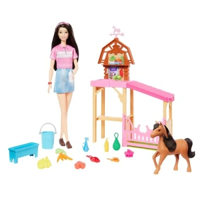 Imagen de Barbie Misterios: en Busca de la Yegua Perdida Renee con establo, Muñeca camiseta rosa y set juego poni accesorios granja, inspirado serie, +3 años, HXJ40