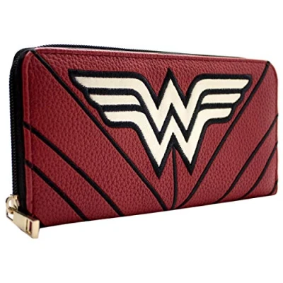 Imagen de Wonder Woman DC Estrellas &amp; Rayas Traje de Guerrera Emblema Cartera Clutch Bolsillo para Monedas Tarjetero, Rojo