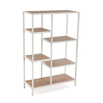 Imagen de Versa Cedric Estantería de Pared Estilo Industrial Biblioteca, con 6 Baldas o Estantes, Medidas (Al x L An) 109 30 70 cm, Madera y Metal, Color Blanco marrón