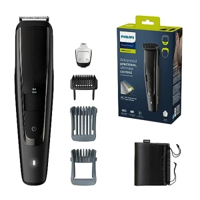 Imagen de Philips Recortadora de Barba Serie 5000 Hombre, Barbero, 40 Longitudes, Resistente al agua, Cuchillas Acero, 90 min uso, Con y sin Cable, Recargable, Recortador Precisión, Funda, BT5515/75