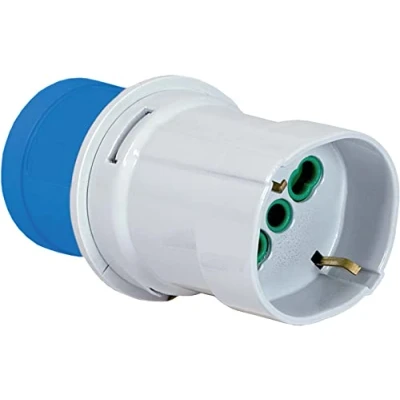 Imagen de Adaptador industrial enchufe Color 2P + T 16 A CEE Azul IP44. Toma Bipasso Schuko.