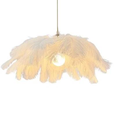 Imagen de GUANSHAN lámpara colgante creativa de plumas blancas, con pantalla sencilla, techo, decorativa para dormitorio, escaleras, comedor