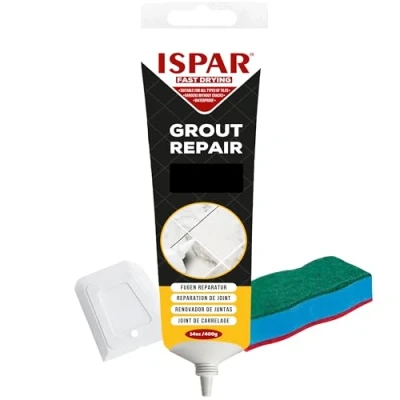 Imagen de ISPAR Lechada negra 400 g Masilla para juntas azulejos con espátula y esponja Reparación de en el baño la cocina Inodoro fácil aplicar