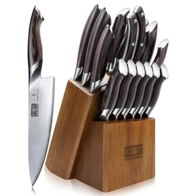 Imagen de HOSHANHO Juego de Cuchillos Cocina 16 Piezas, Chef Japoneses AUS 10 Super Steel, Juegos con Bloque Profesional Ultra Afilado Tijeras