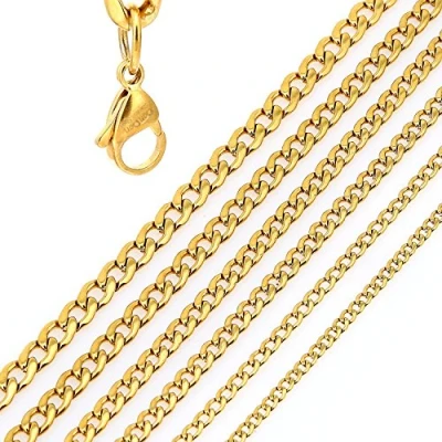 Imagen de DonDon Collar de Acero Inoxidable masivo Color Oro para Hombres Longitud 56 cm Ancho 0,4