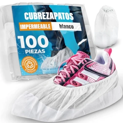 Imagen de 100 Cubiertas para zapato/Cubrezapatos con suela de 9 gramos, reforzada, antideslizante, extra resistente. Impermeable a líquidos, unitalla, buen ajuste, y sin frustraciones. Desechables.