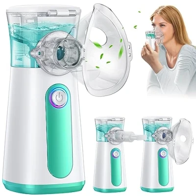 Imagen de Aidisy Aerosol Portátil para Niños y Adultos, Ultrasónico Silencioso Eficaz Aliviar la Respiración, 2 Máscaras Boquilla, USB C Recargable, Velocidad de Atomización Ajustable(Verde)