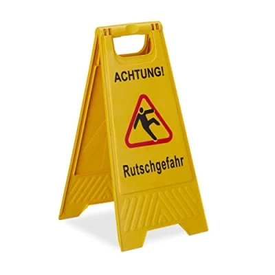 Imagen de Relaxdays Cartel Suelo Mojado en Alemán, Achtung Rutschgefahr, Señal Pavimento Resbaladizo, 2 Caras, 1 Ud., PP, Amarillo