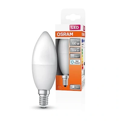 Imagen de OSRAM LED Star Classic B60 LECH para base E14, forma de vela, aspecto mate, 806 lúmenes, luz día blanca (6500k), reemplazo bombillas convencionales 60W, no dimmables, 1 paquete