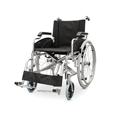 Imagen de QUIRUMED Silla de ruedas aluminio, Plegable, Autopropulsable, Frenos mano, Reposabrazos abatibles, Reposapiés Ancho asiento 46 cm, Para mayores, minusválidos