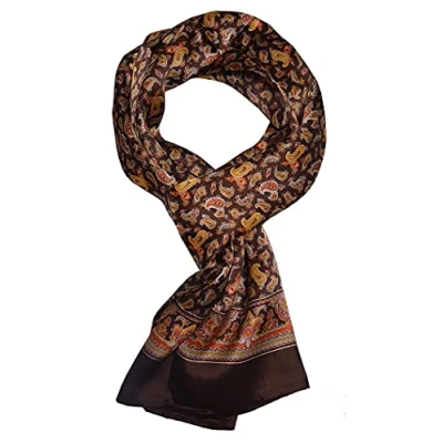 Imagen de UK_Stone 100% seda Paisley flores pañuelo de cuello bufanda los hombres, # 4 Café, Größe: 160*28cm(62,4&quot;x 10,92&quot;)