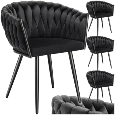 Imagen de TecTake® Juego de Sillas Comedor, Silla Acolchada con Reposabrazos, Diseño Anudado, Estructura Acero, Cocina, Comedor Nordica 4 Arena