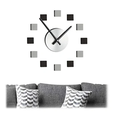Imagen de Relaxdays Wanduhr Reloj Pared DIY, para Pegar, Cuadrados como Números, Moderno, Tamaño Variable, Salón, Plata/Negro/Gris, Gomaespuma, 10 x 3,5 cm
