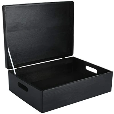 Imagen de Creative DECO XL Negra Grande Caja Madera Decorativa Almacenaje con Tapa y Asas 40 x 30 14 cm (+/ 1cm) Cofre Decorar Regalo Decoupage Juguetes, Documentos, Objetos, Herramientas Navidad