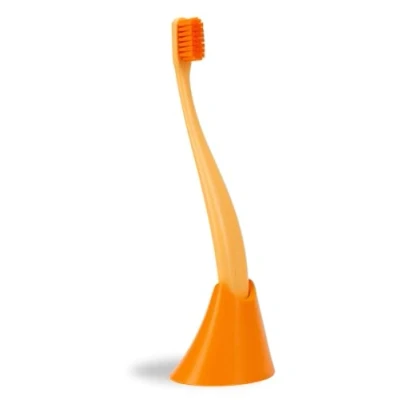 Imagen de promis Brush &amp; Holder: Cepillo de dientes sostenible y portacepillos bioplástico, 6750 cerdas suaves, fabricado en Alemania, diseño italiano (naranja)